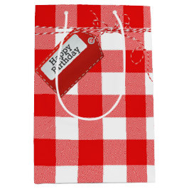 Red Birthday Gift Tag auf Buffalo Kariert Mittlere Geschenktüte