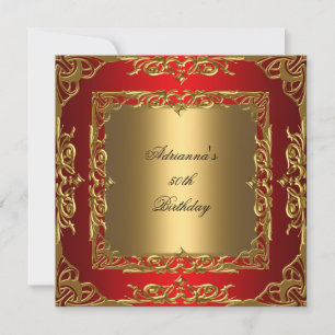 Red Birthday Party Gold Lace 50. Gold Overlay Einladung