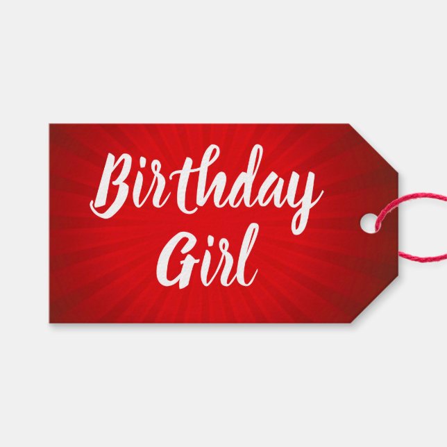 Red Birthday Sunburst Geschenkanhänger (Vorderseite (Horizontal))