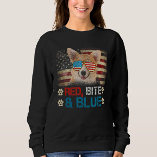 Red Bite and Blue Corgi Dog American USA Flag 4. Sweatshirt