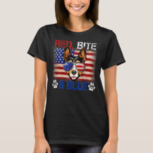 Red Bite Blue Hund 4. Juli Rat Terrier Usa Flagge T-Shirt