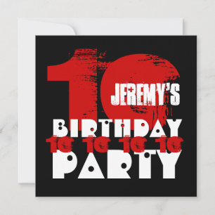 RED BLACK 10. Geburtstagsparty 10 Jahre alt V02D Einladung