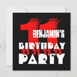 RED BLACK 11. Geburtstagsparty 11 Jahre alt V02 Einladung