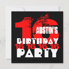 RED BLACK 16. Geburtstagsparty 16 Jahre alt V08 Einladung