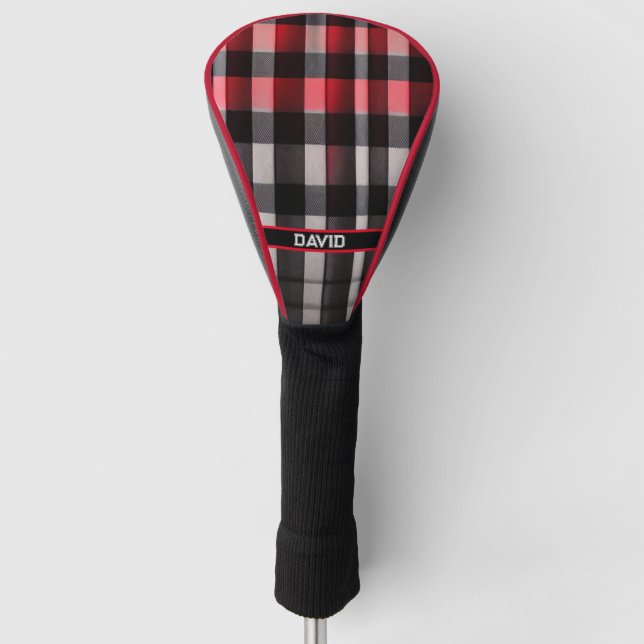 Red Black Abstrakte Karierte Kollektion Golf Headcover (Vorderseite)