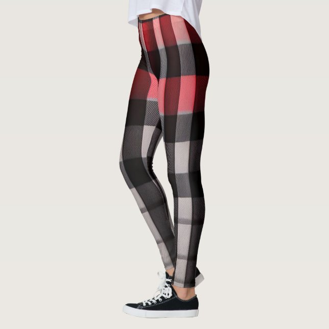 Red Black Abstrakte Karierte Kollektion Leggings (Links)