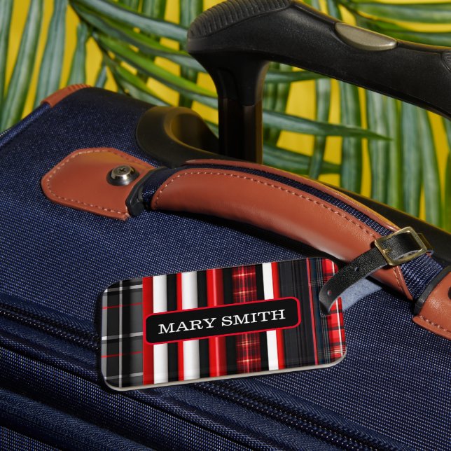 Red Black Abstrakte Karierte TrendCollection Gepäckanhänger (Vorderseite Insitu 3)