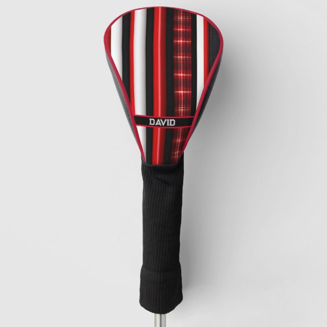 Red Black Abstrakte Karierte TrendCollection Golf Headcover (Vorderseite)