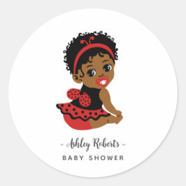 Red Black African American Ladybug Baby Shower Runder Aufkleber