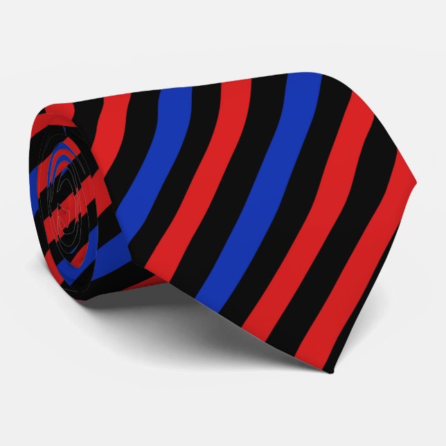 Red, Black and Blue Stripes Neck Krawatte (Gerollt)