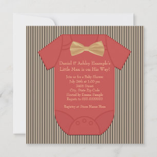 Red Black and Brown Pinstripe Baby Boy Dusche Einladung