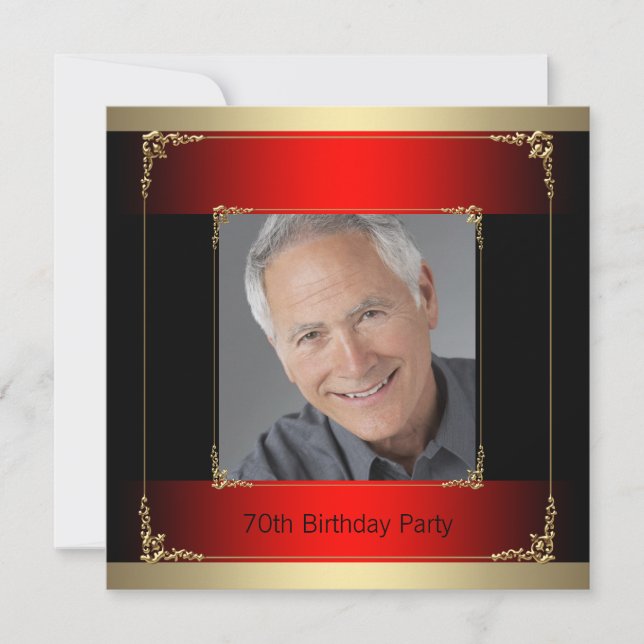 Red Black and Gold Geburtstagsparty Einladung (Vorderseite)