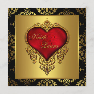Red Black and Gold Wedding Einladung