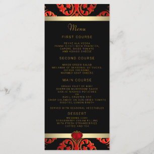 Red Black and Gold Wedding Menu Menükarte