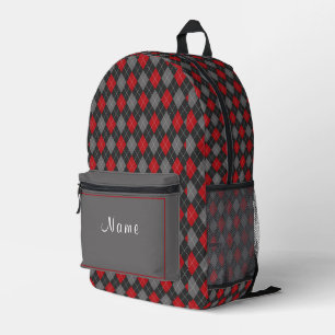 Red Black and Gray Tartan Kariert Bedruckter Rucksack