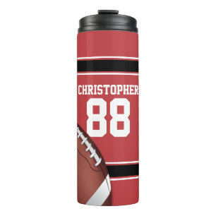 Red Black and White Stripes Football Jersey Thermosbecher