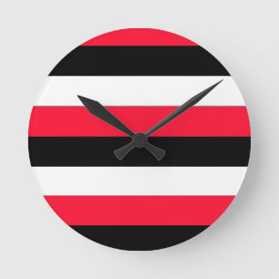 Red, black and white stripes runde wanduhr