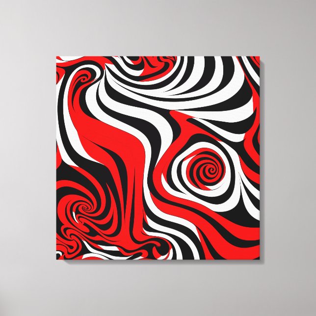 Red, Black and White Wave Pattern Leinwanddruck (Vorderseite)