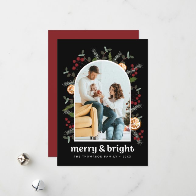 Red Black Arch Frame Family Foto Weihnachten (Vorderseite/Rückseite Beispiel)