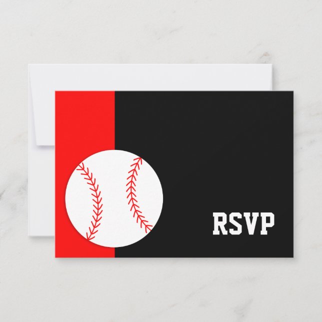 Red Black Baseball Bar Mitzvah UAWG RSVP Karte (Vorderseite)
