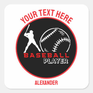Red Black Baseball Girl Boy Geburtstagsparty Quadratischer Aufkleber