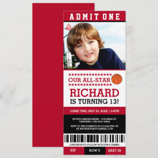 Red & Black Basketball Ticket Geburtstag Einladung