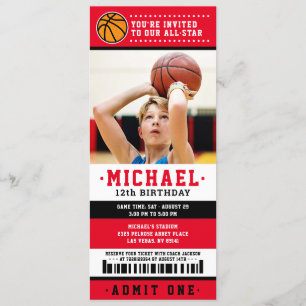 Red Black Basketball Ticket Geburtstag Foto Einladung