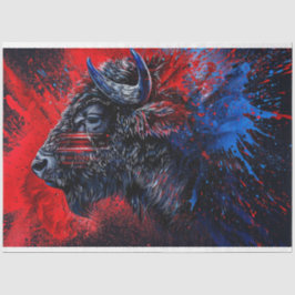 Red Black Blue Buffalo Face Right Decoupage Seidenpapier