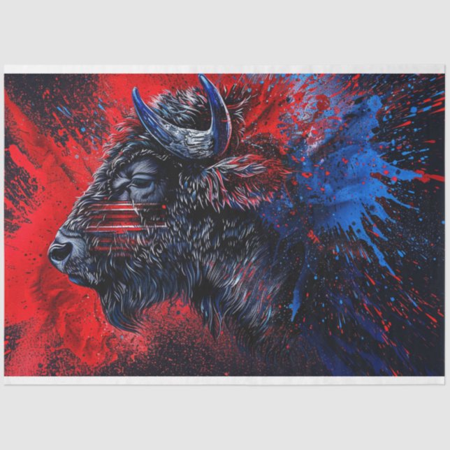 Red Black Blue Buffalo Face Right Decoupage Seidenpapier (Vorderseite)