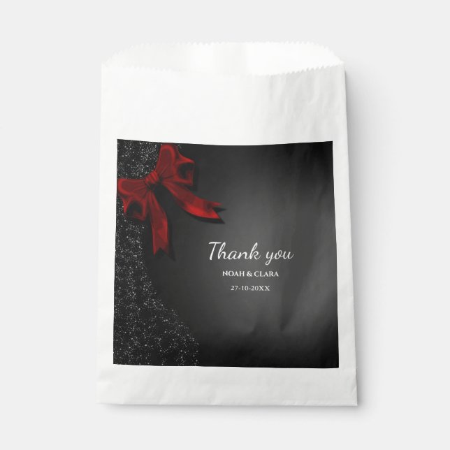Red Black Bow Hochzeit funkelnd launisch Geschenktütchen (Vorderseite)