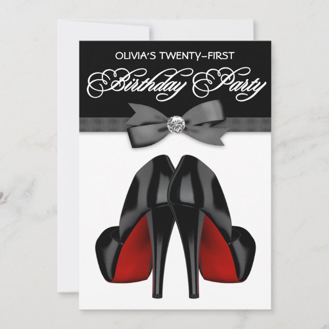 Red Black Bow Krawatte Womans Birthday Party Einladung (Vorderseite)