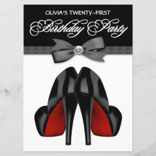 Red Black Bow Krawatte Womans Birthday Party Einladung