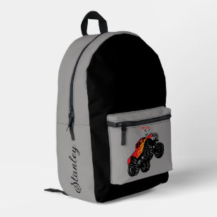 Red & Black Boys Name Personalisiert Monster Truck Bedruckter Rucksack