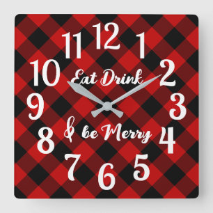 Red Black Buffalo Gingham Karo Acrylic Wall Clock Quadratische Wanduhr