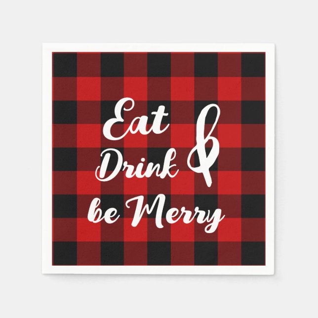 Red Black Buffalo Gingham Karo Paper Napkin Serviette (Vorderseite)