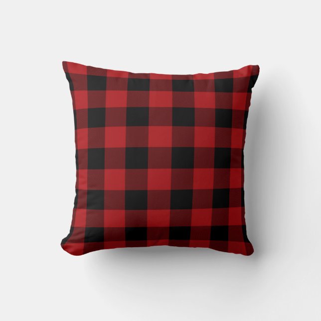 Red Black Buffalo Kariert Checkered Rustic Kissen (Vorderseite)