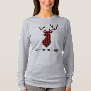 Red Black Buffalo Kariert Deer T-Shirt