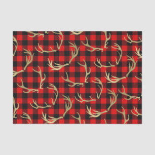 Red & Black Buffalo Kariert & Gold Deer Antlers Seidenpapier