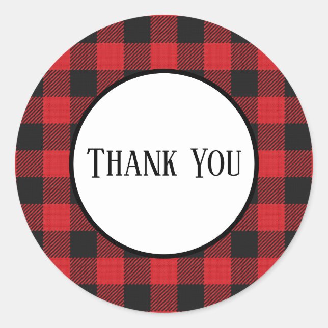 Red Black Buffalo Kariert Rustic Wedding Danke Runder Aufkleber (Vorderseite)