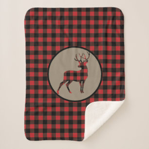 Red Black Buffalo Kariert Stehend Buck Deer Sherpadecke