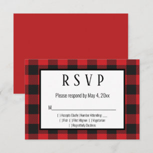 Red Black Buffalo Kariert Wedding RSVP Card Karte