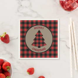Red Black Buffalo Karierter Weihnachtsbaum Serviette