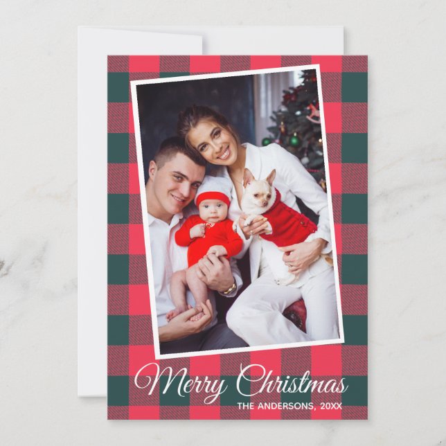 Red Black Buffalo Kariertes Custom Foto Weihnachte Einladung (Vorderseite)