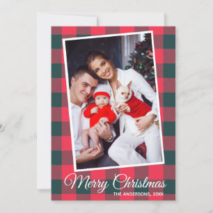 Red Black Buffalo Kariertes Custom Foto Weihnachte Einladung