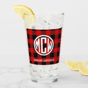 Red Black Buffalo Karo Circle Monogram DIY BG Glas