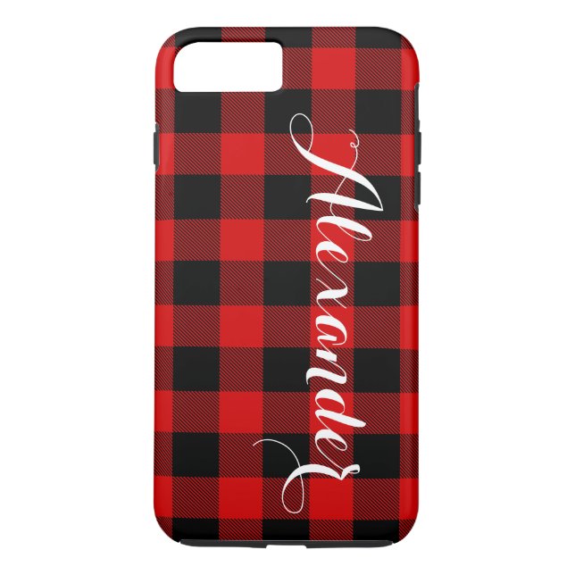 Red Black Buffalo Karo Kariert Name Monogram NL Case-Mate iPhone Hülle (Rückseite)