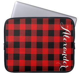 Red Black Buffalo Karo Kariert Name Monogram NL Laptopschutzhülle