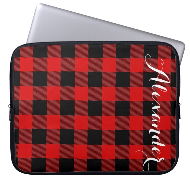 Red Black Buffalo Karo Kariert Name Monogram NL Laptopschutzhülle (Vorderseite)