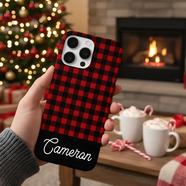 Red & Black Buffalo Plaid Custom Name Case-Mate iPhone Hülle (Von Creator hochgeladen)