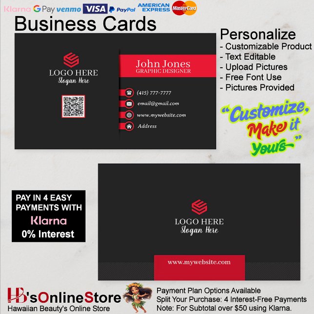 Red & Black Business Cards 7 Pack mit 100 Visitenkarte (Red & Black Business Cards 7 Pack of 100.)